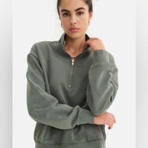 Mate The Label Organic Fleece Half-Zip Sweatshirt size small Forest